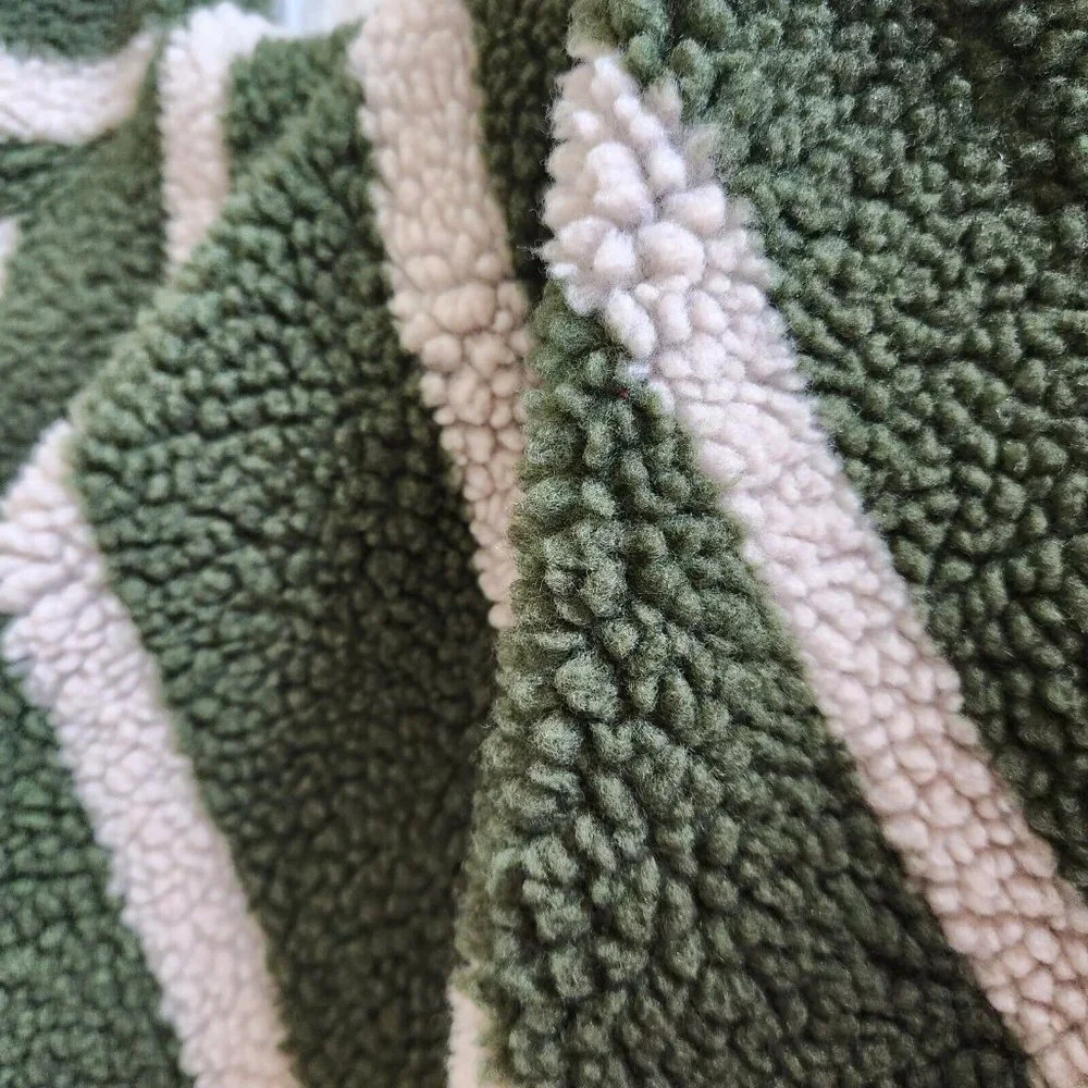 Mini Boden Boy’s Size 11 12 Green & Black Striped Sherpa Pullover‎ Jacket